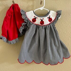 Lady Bug Sundress with Flutter Cap Sleeves and Matching Shorts 18 Months